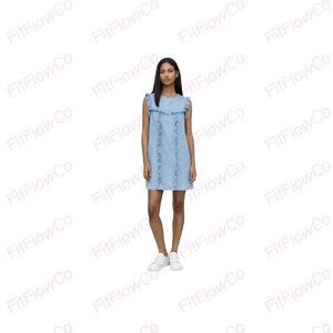 Zara Woman Lyocell Denim Ruffle Shift Dress Light Blue XS